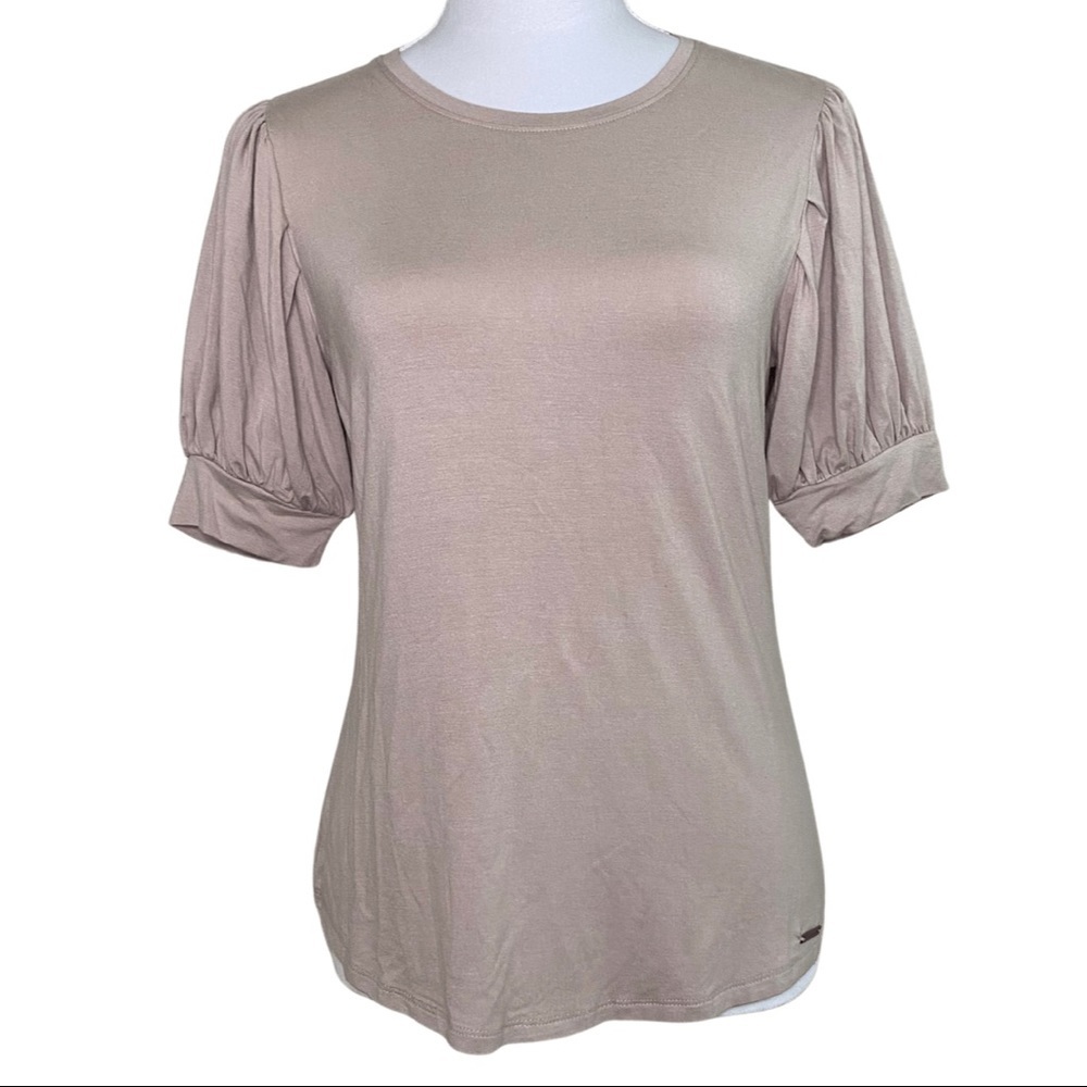 NWT TAHARI WOMEN'S Puff Blouson Sleeve Stretch Knit Short Sleeve Blouse Sz. S